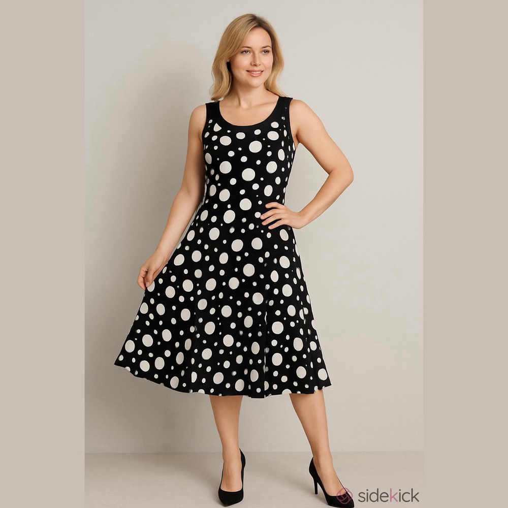 Pin-Up Style Polka Dot Mod Bubble Print Playful Retrocore Twirly A-Line Dress 8